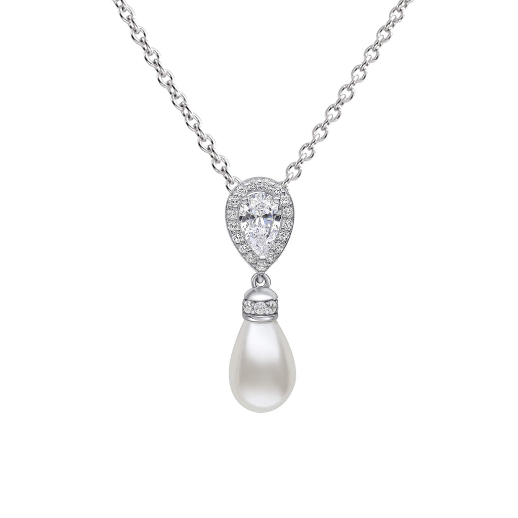 Gecko Jewellery Sterling Silver Teardrop Zirconia and Shell Pearl Pendant
