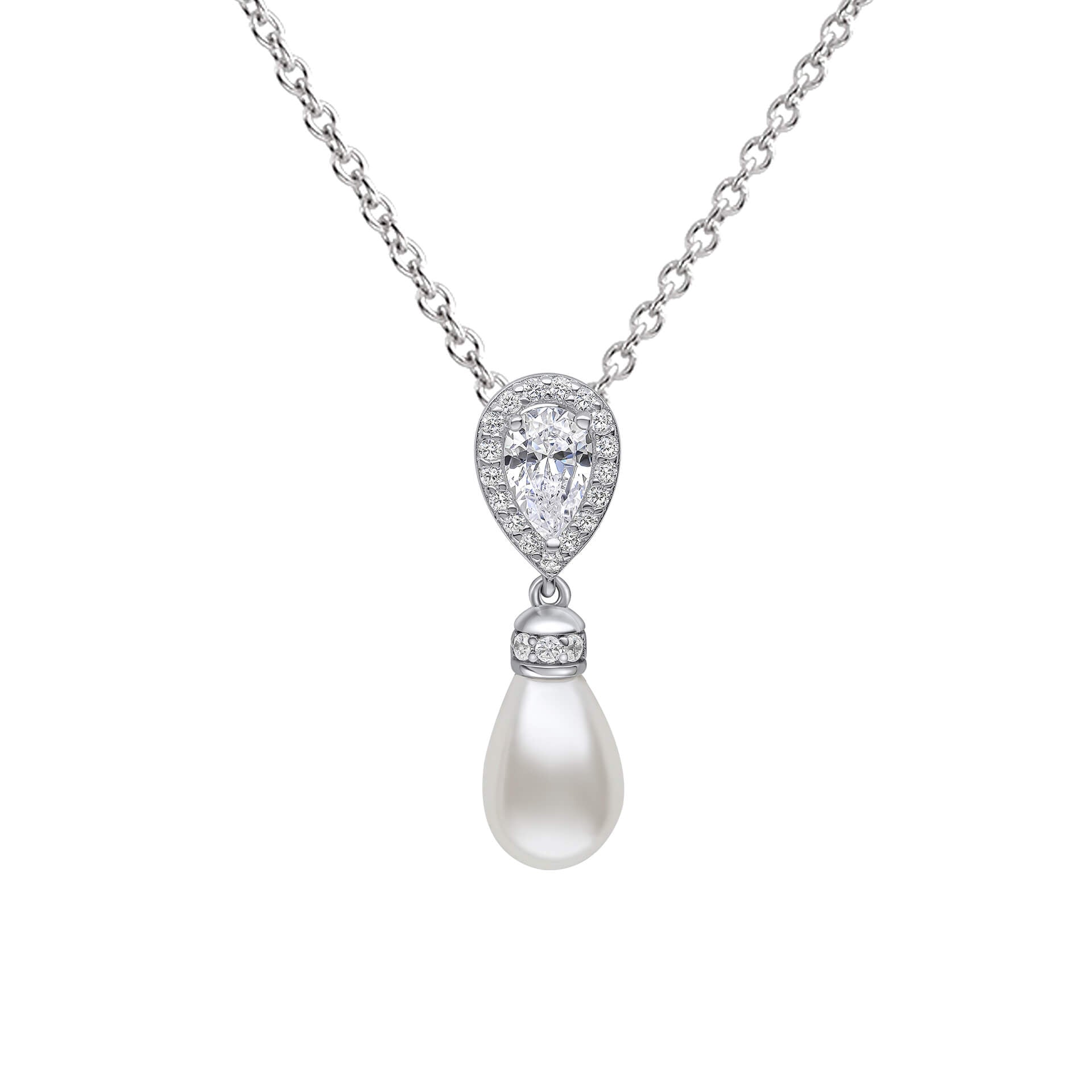 Gecko Jewellery Sterling Silver Teardrop Zirconia and Shell Pearl Pendant