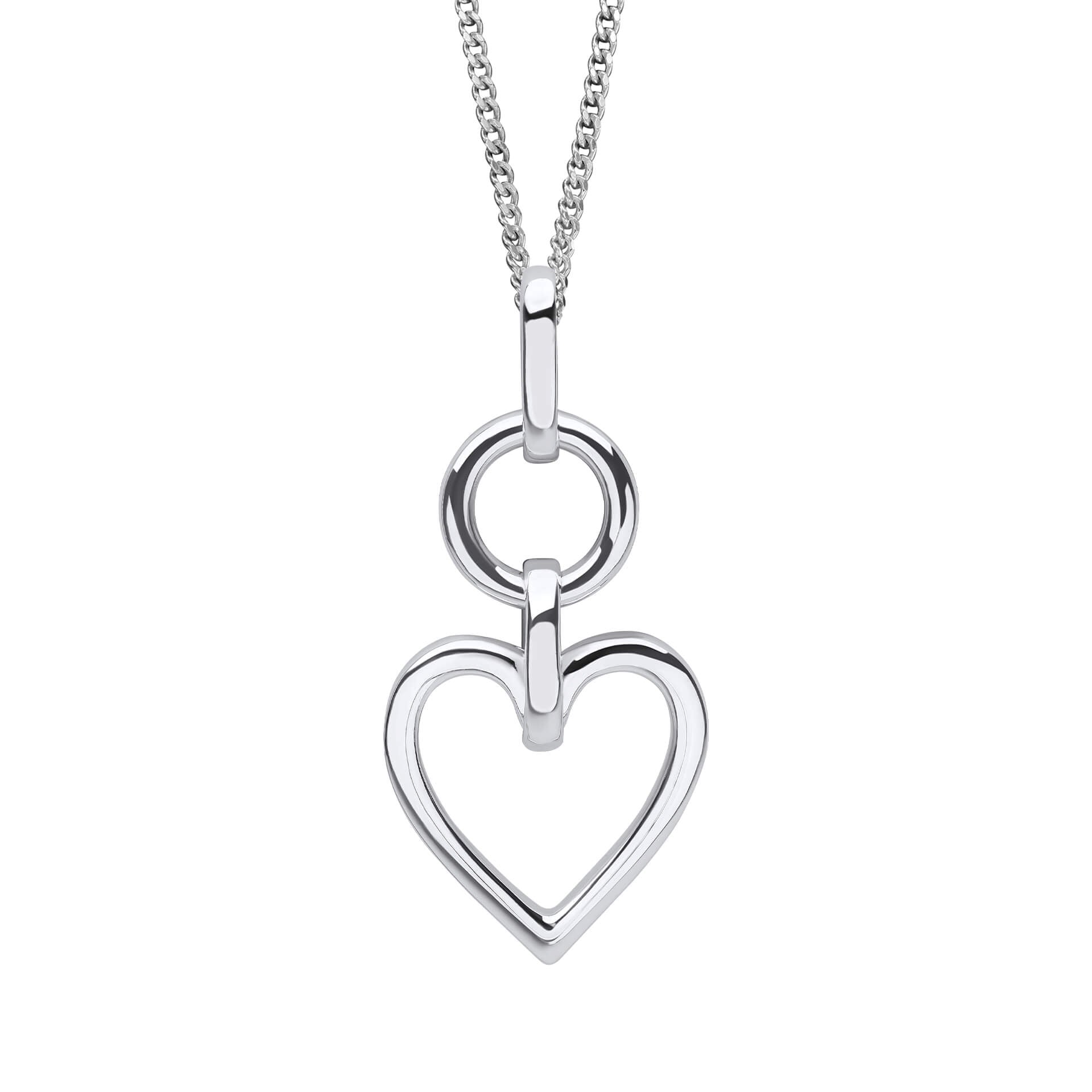 Gecko Jewellery Recycled Sterling Silver Open Heart Drop Pendant