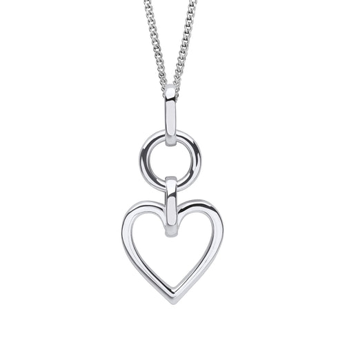 Gecko Jewellery Recycled Sterling Silver Open Heart Drop Pendant