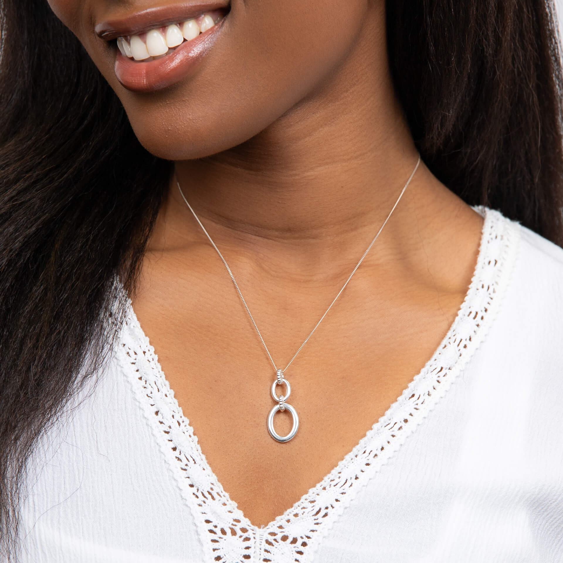 Gecko Jewellery Recycled Sterling Silver Double Oval Drop Pendant