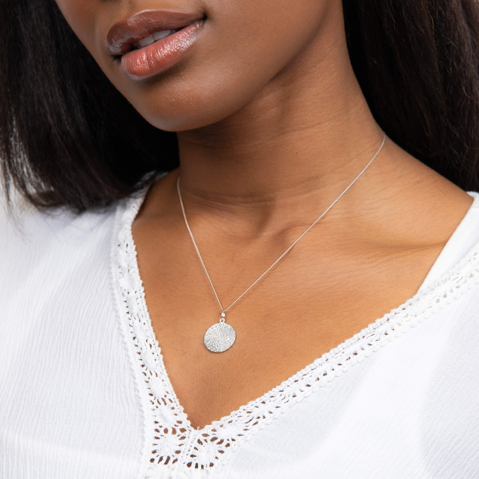 Gecko Jewellery Ripple Texture Round Disc Pendant in Sterling Silver
