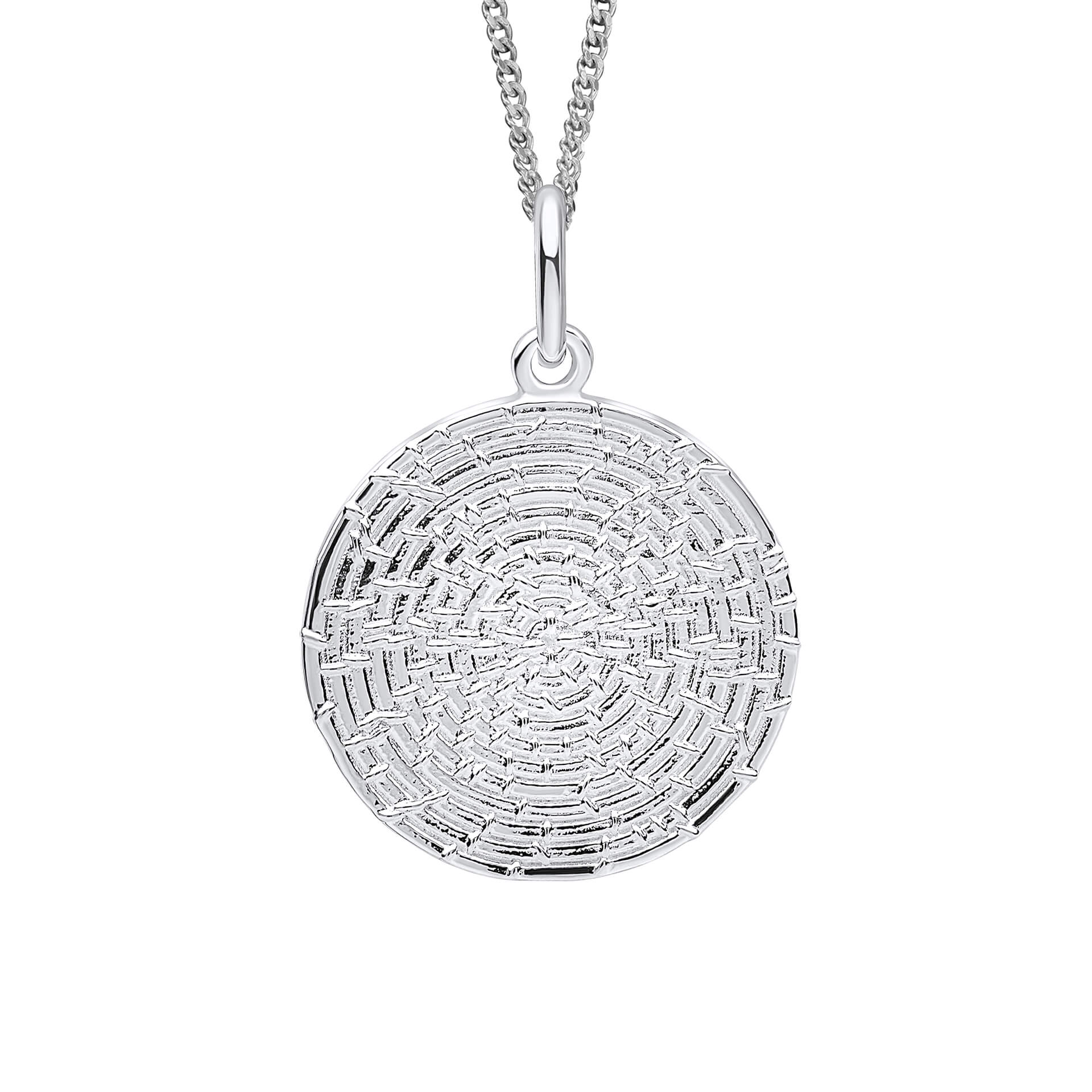 Gecko Jewellery Ripple Texture Round Disc Pendant in Sterling Silver