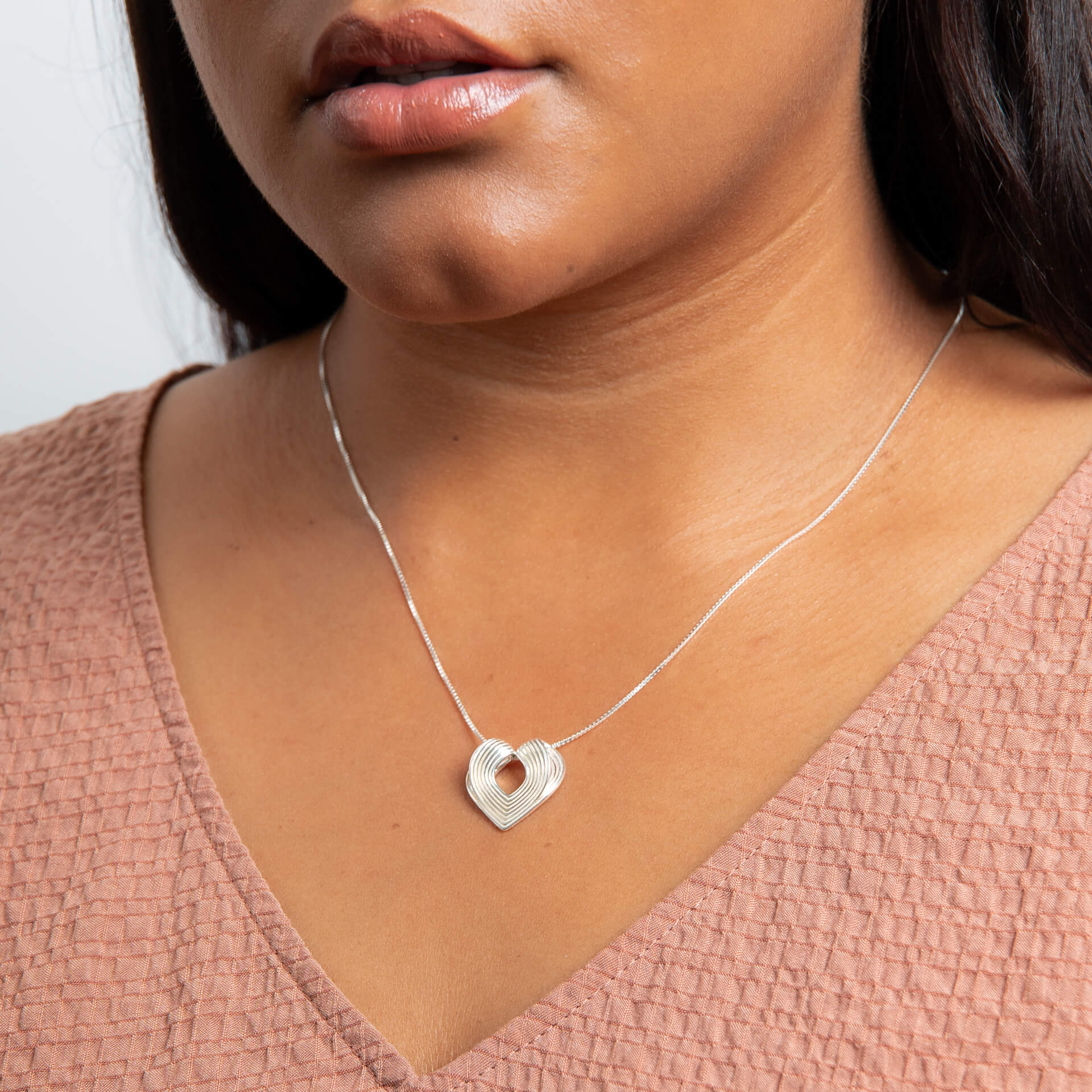 Gecko Jewellery Recycled Sterling Silver Ridged Heart Slider Pendant
