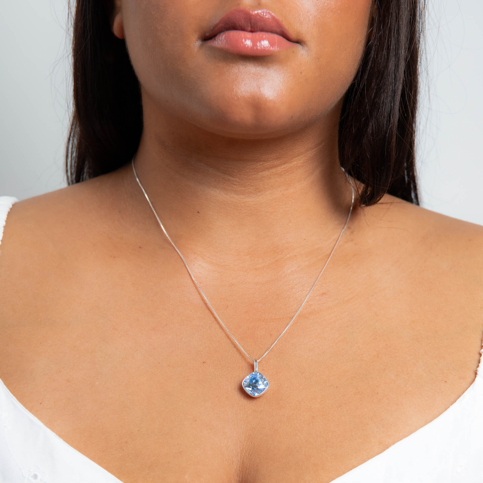 Gecko Jewellery Cushion Cut Crystal Pendant in Recycled Sterling Silver