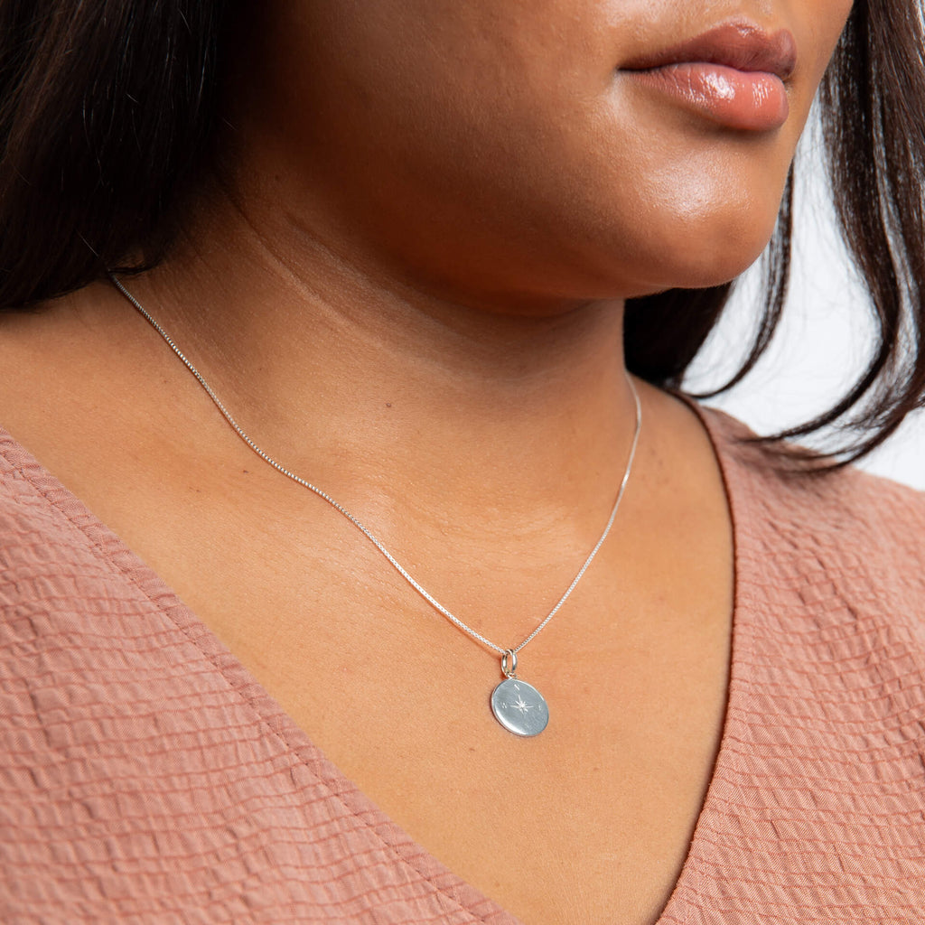 Gecko Jewellery Recycled Sterling Silver Compass Disc Pendant Necklace