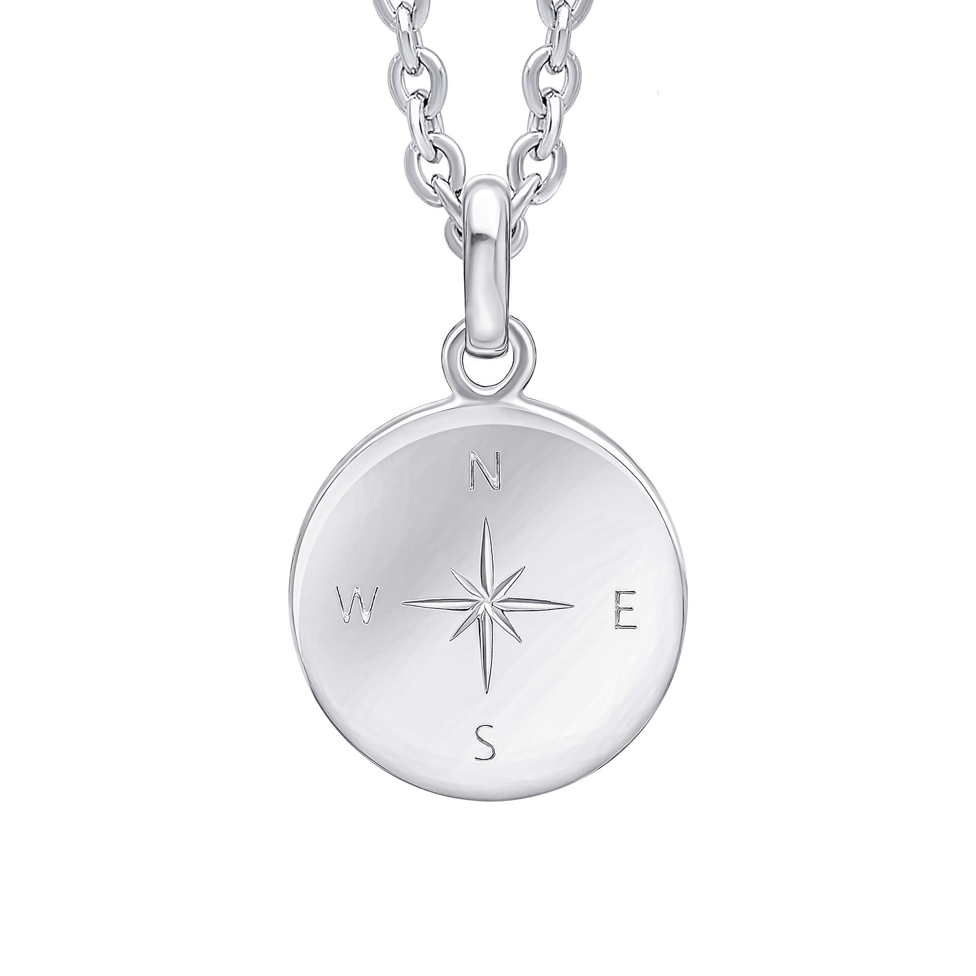 Gecko Jewellery Recycled Sterling Silver Compass Disc Pendant Necklace