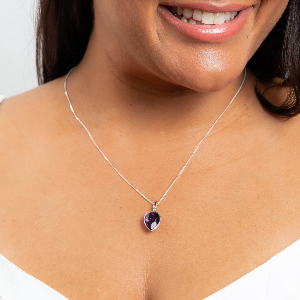Pear Shape Crystal Pendant in Recycled Sterling Silver | Gecko Jewellery