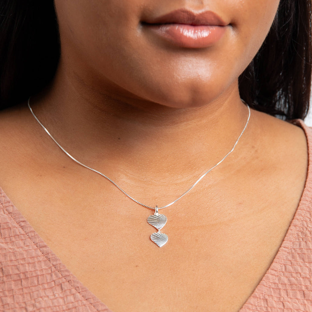 Gecko Jewellery Recycled Sterling Silver Diamond Cut Double Heart Pendant