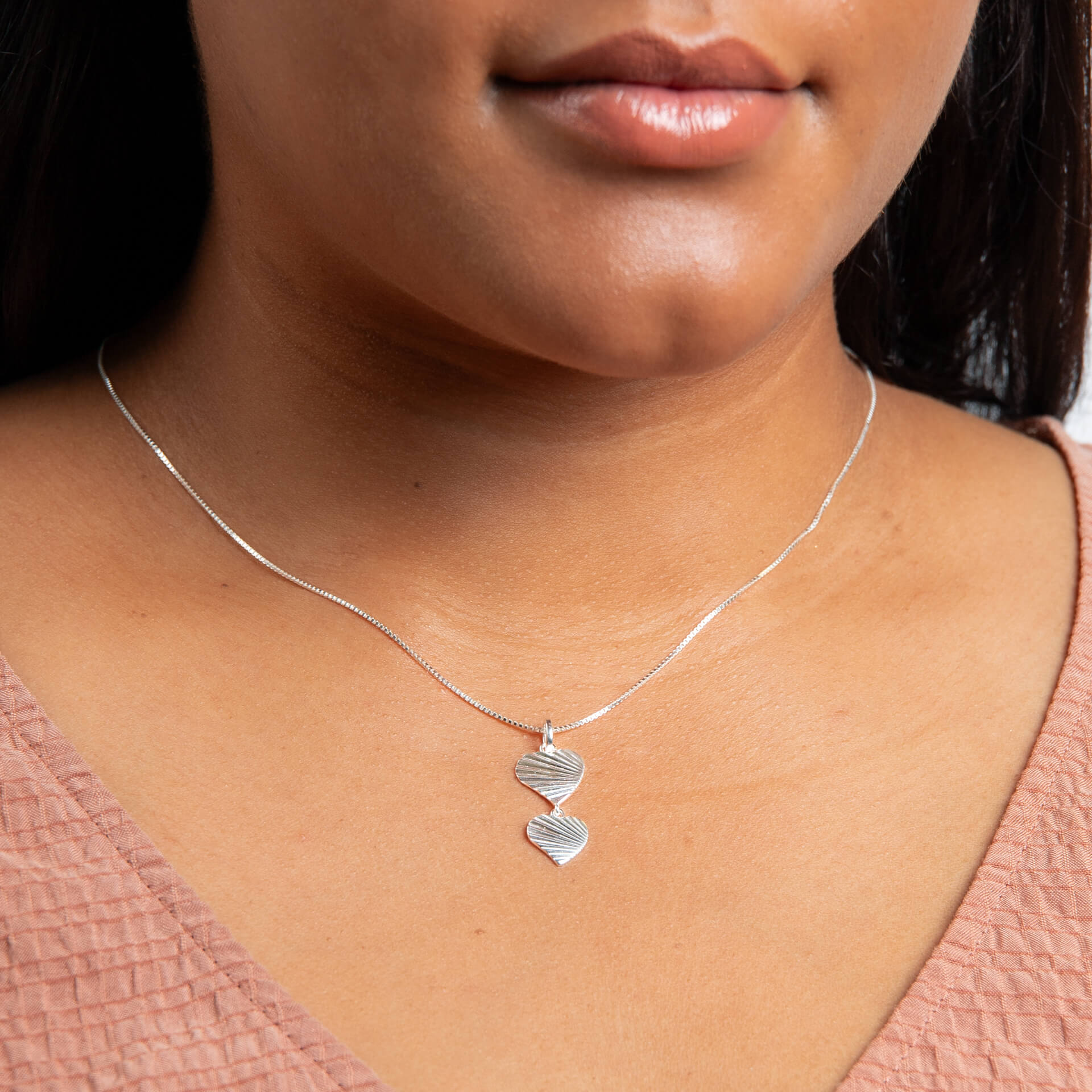 Gecko Jewellery Recycled Sterling Silver Diamond Cut Double Heart Pendant