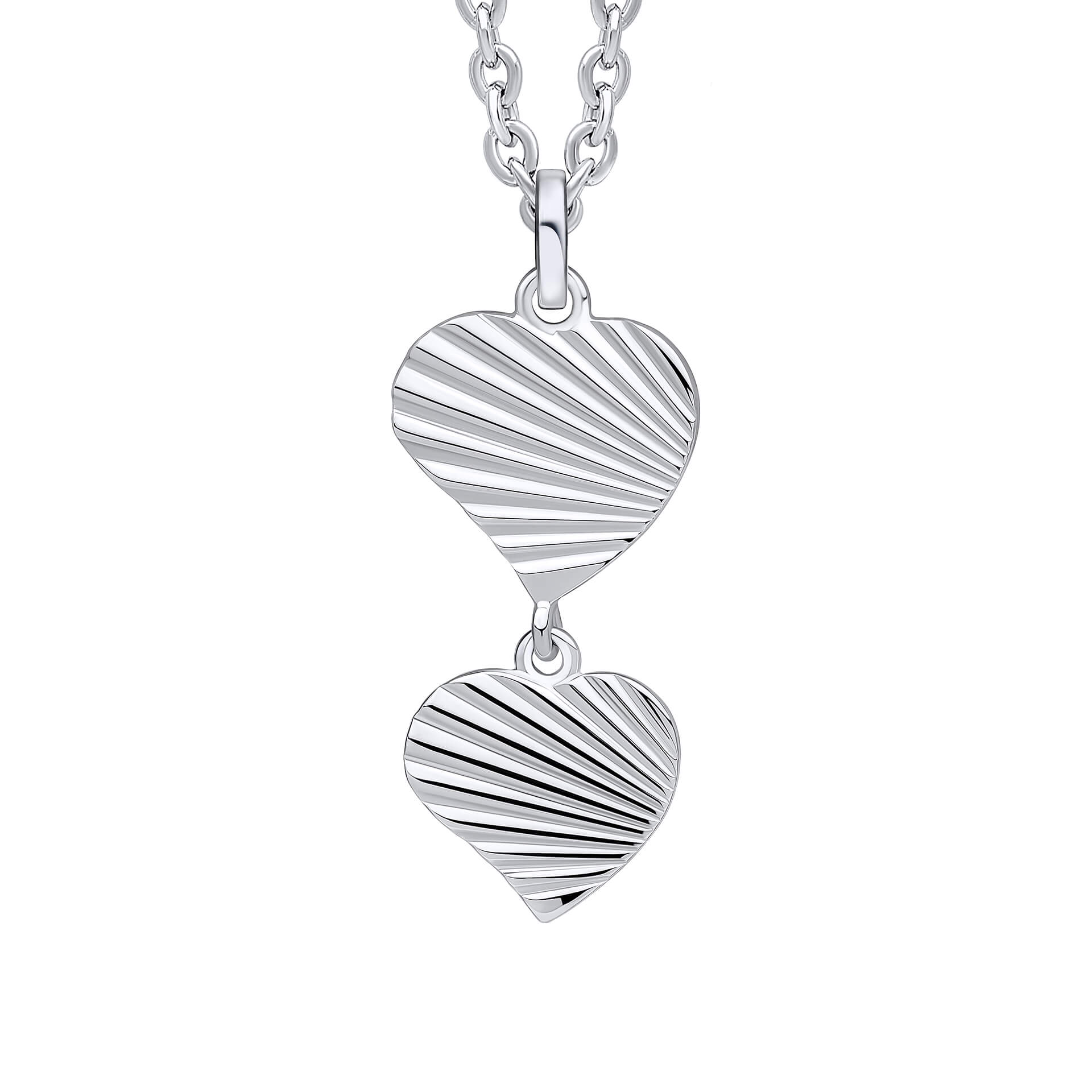 Gecko Jewellery Recycled Sterling Silver Diamond Cut Double Heart Pendant