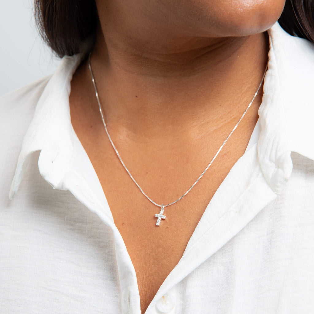Gecko Jewellery Recycled Sterling Silver Cubic Zirconia Cross Pendant