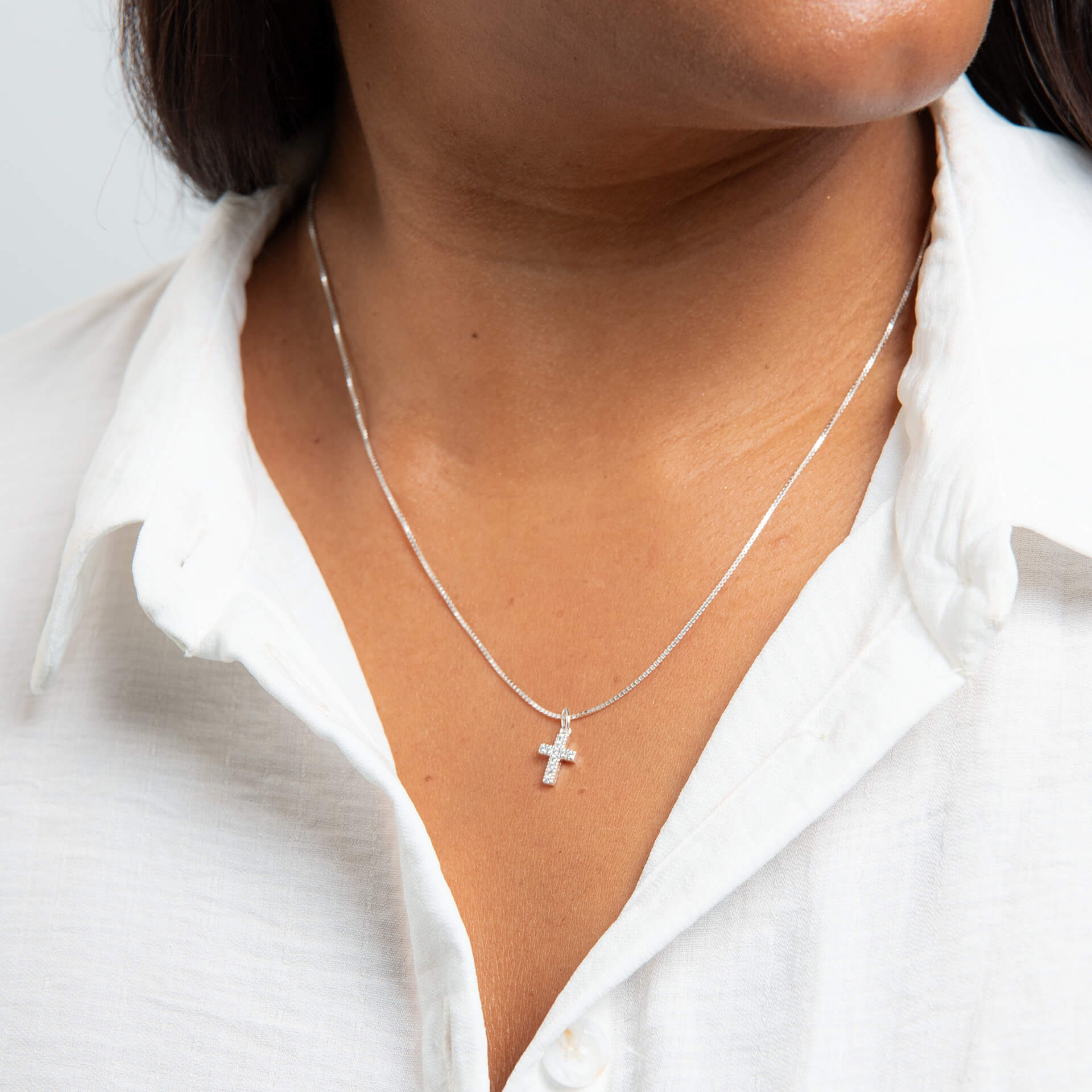 Gecko Jewellery Recycled Sterling Silver Cubic Zirconia Cross Pendant
