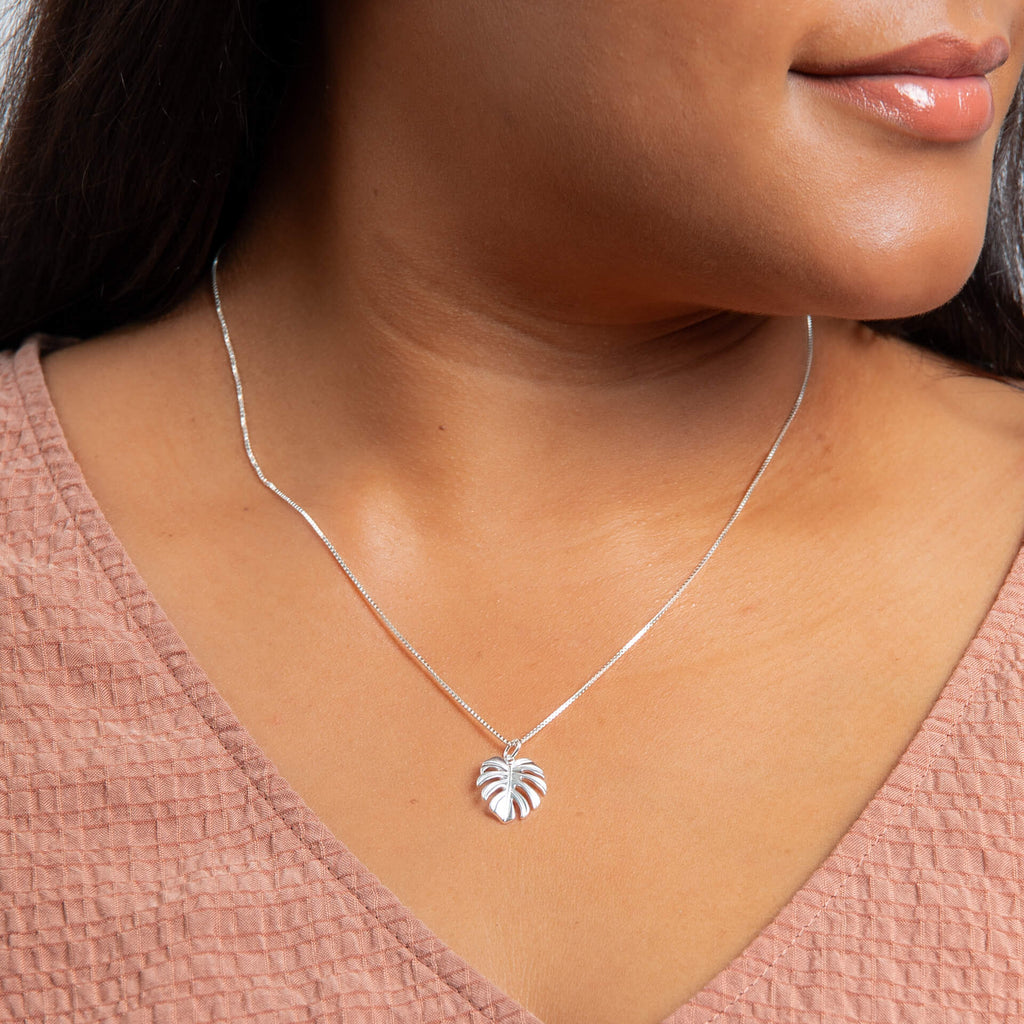 Monstera Leaf Pendant in Recycled Sterling Silver | Gecko Jewellery