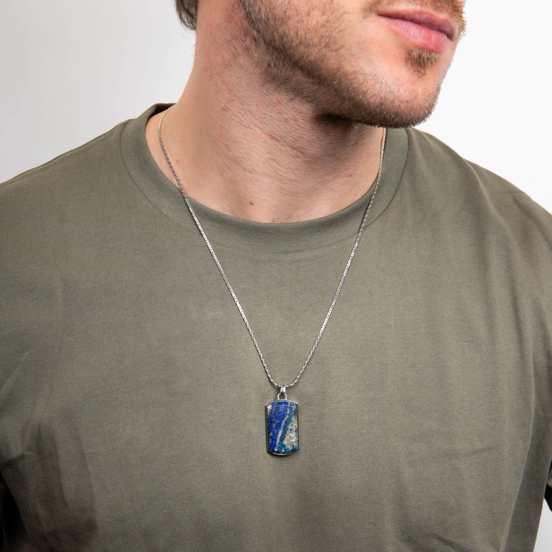 Gecko Jewellery Lapis Lazuli Dog Tag Pendant – Stainless Steel Necklace