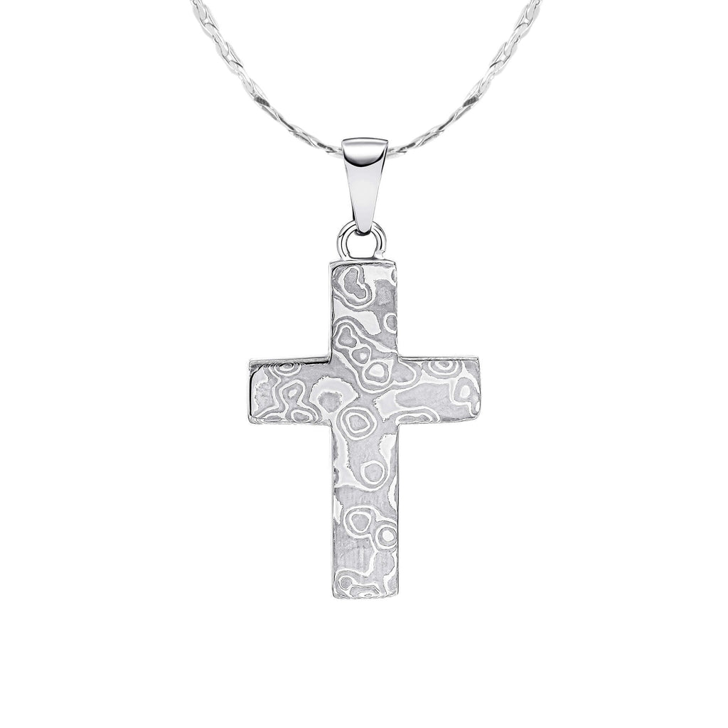 Gecko Jewellery Damascus Steel Cross Pendant – Rugged Stainless Steel