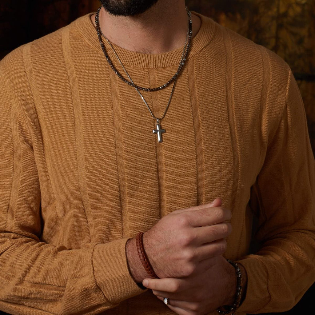 Gecko Jewellery Damascus Steel Cross Pendant – Rugged Stainless Steel