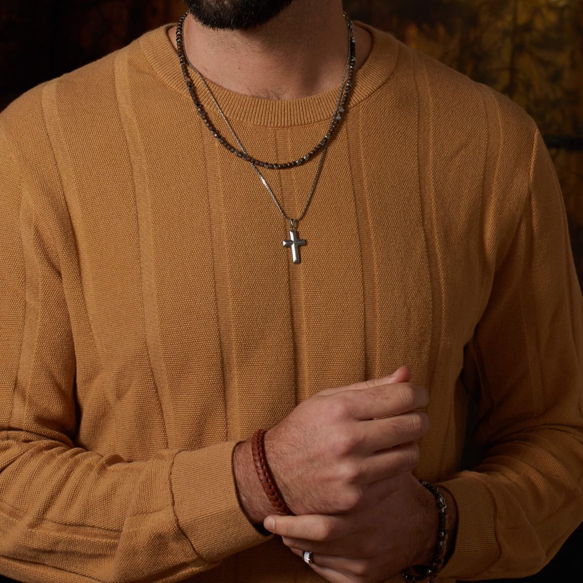 Gecko Jewellery Damascus Steel Cross Pendant – Rugged Stainless Steel
