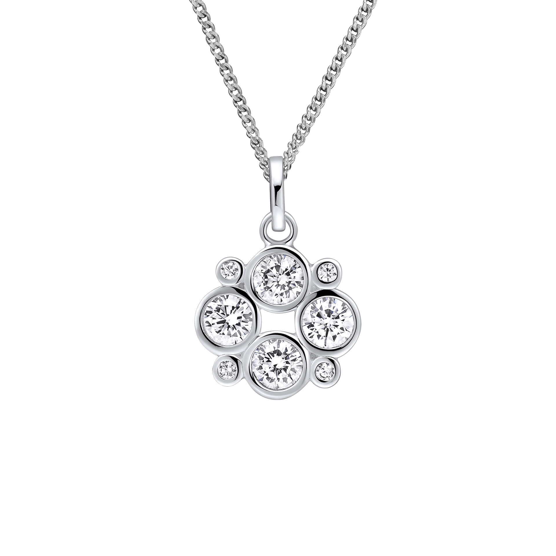 Gecko Jewellery Recycled Sterling Silver Cubic Zirconia Floral Pendant