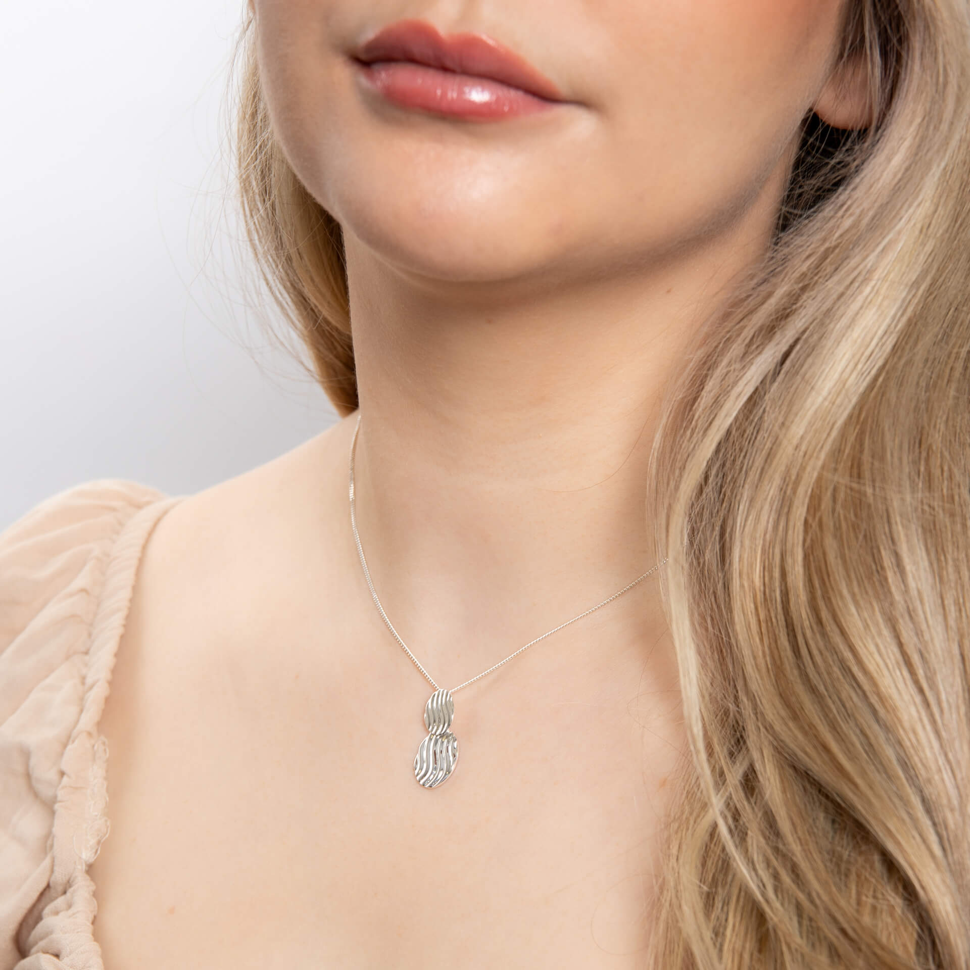 Gecko Jewellery Wave Texture Double Drop Pendant in Sterling Silver