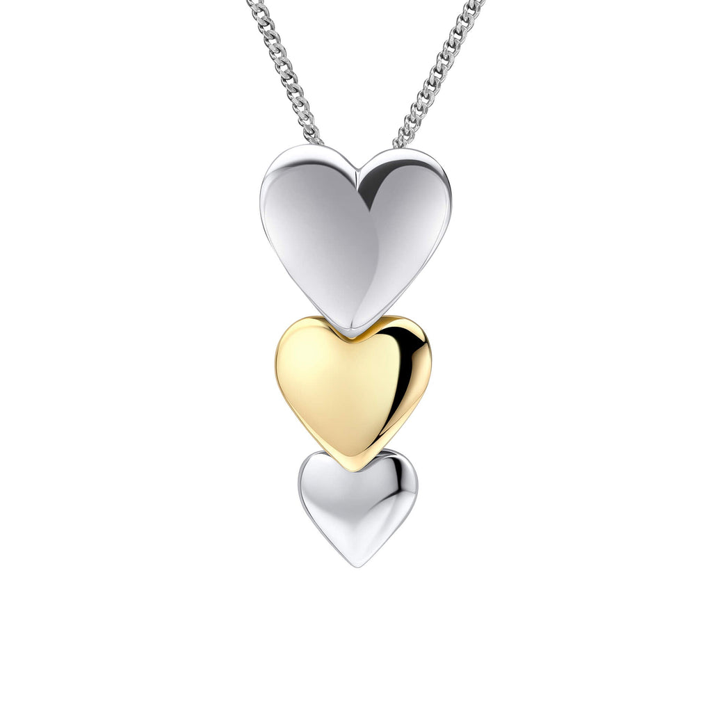 Gecko Jewellery Cascading Hearts Drop Pendant | Two-Tone Sterling Silver