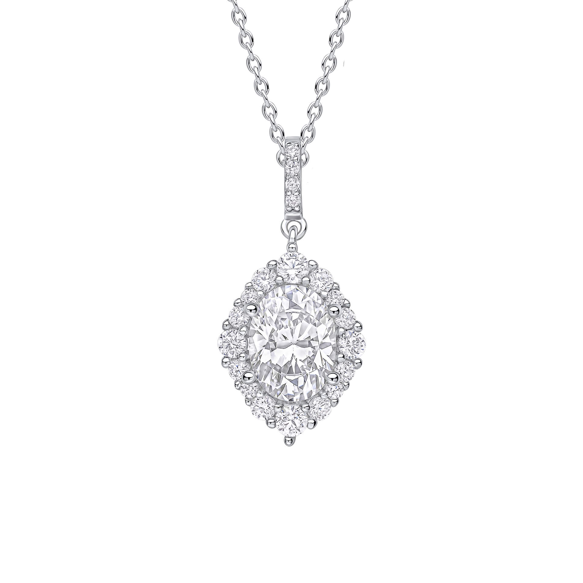 Gecko Jewellery Oval Cluster Pendant – Sterling Silver Diamonfire Zirconia