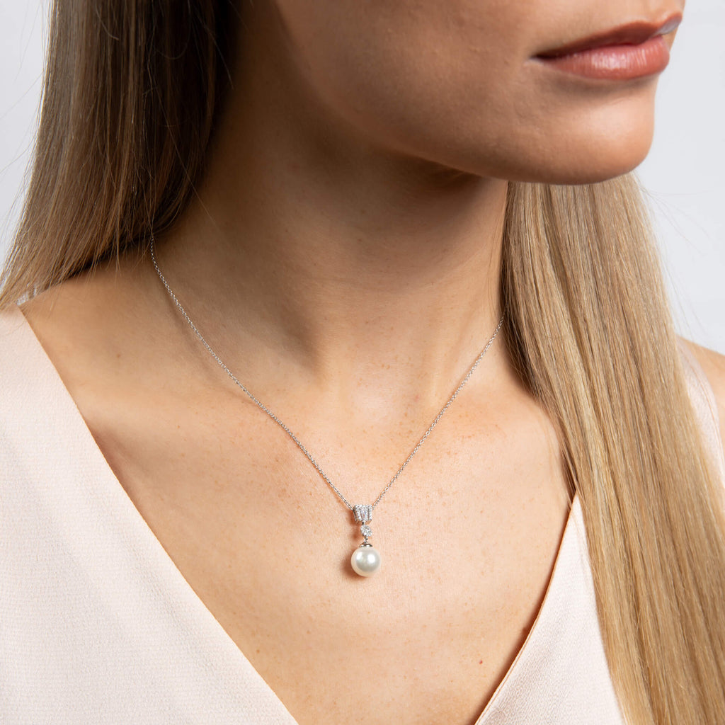 Gecko Jewellery Zirconia and Shell Pearl Drop Pendant in Sterling Silver