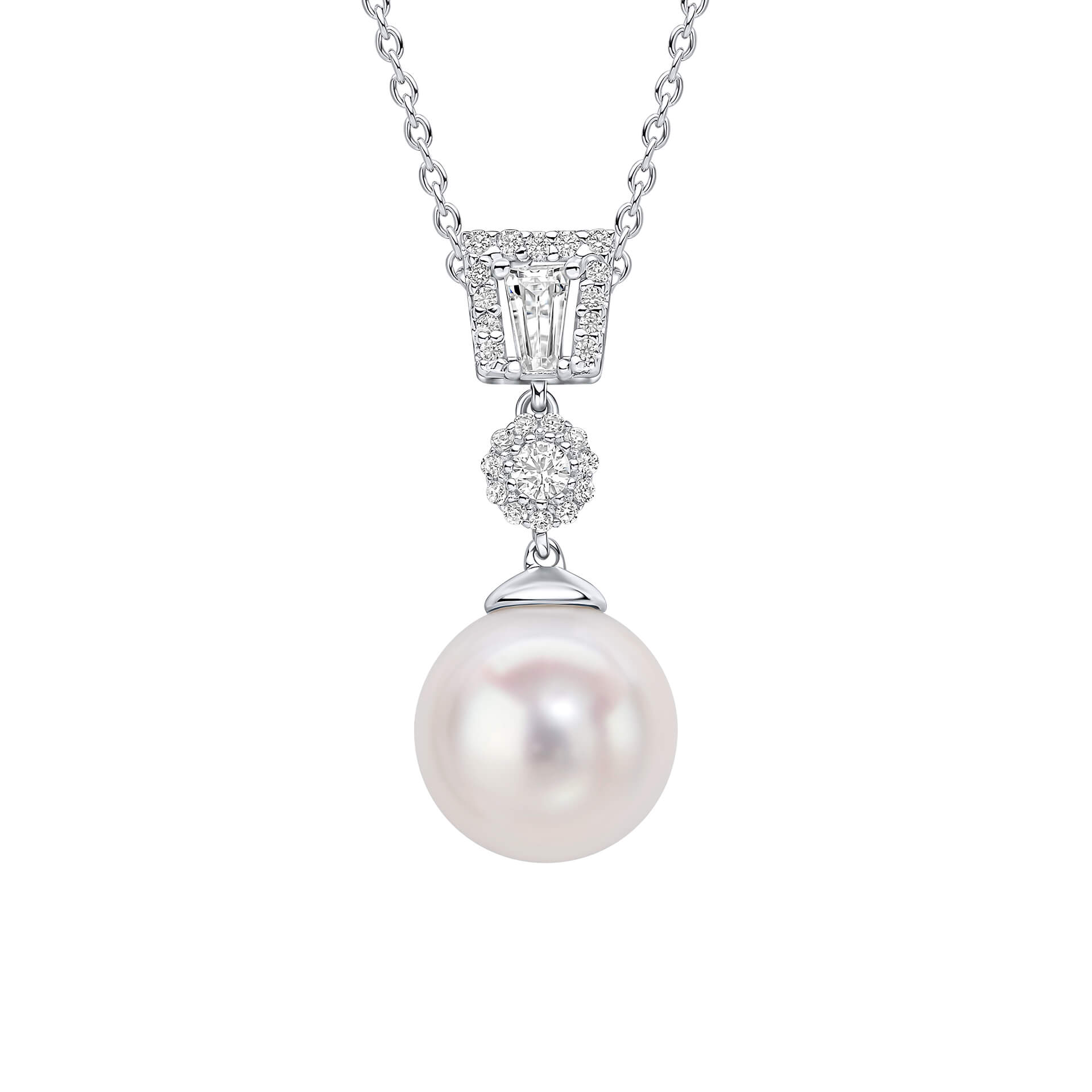 Gecko Jewellery Zirconia and Shell Pearl Drop Pendant in Sterling Silver