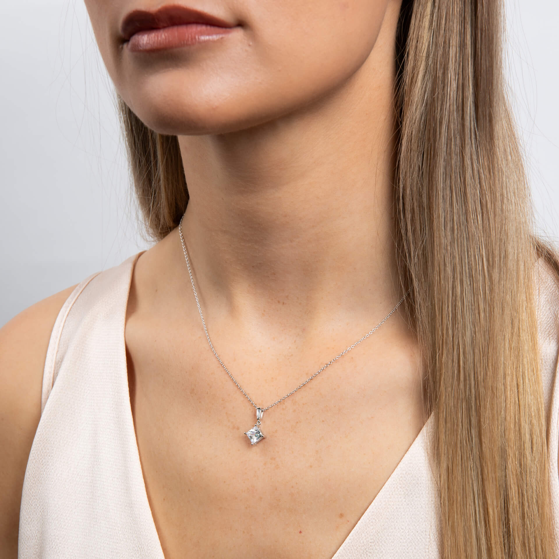 Gecko Jewellery Princess Cut Drop Pendant | Sterling Silver & Platinum