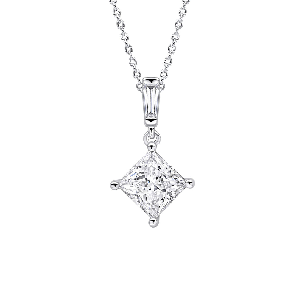 Gecko Jewellery Princess Cut Drop Pendant | Sterling Silver & Platinum