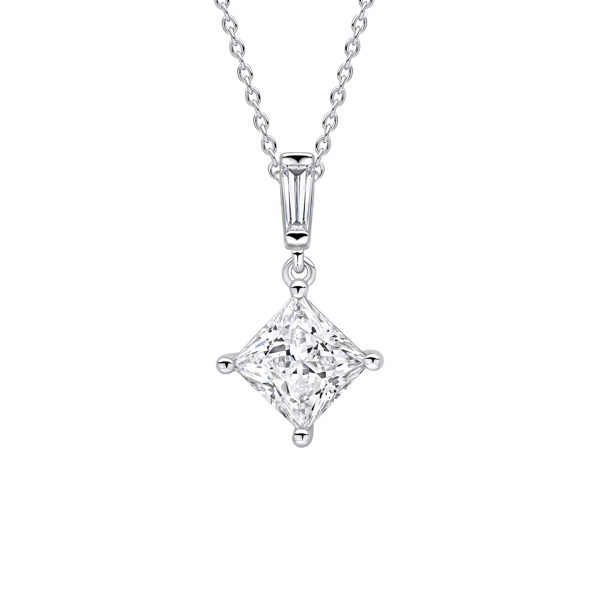 Gecko Jewellery Princess Cut Drop Pendant | Sterling Silver & Platinum