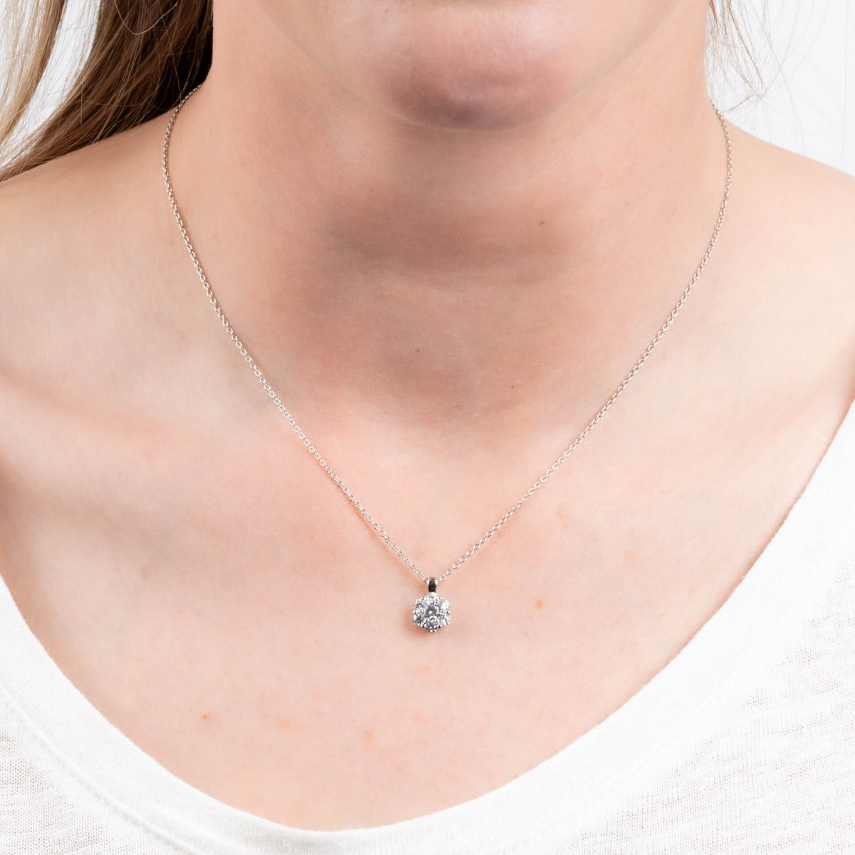Diamonfire Flower Cluster Pendant – Sterling Silver Zirconia Necklace