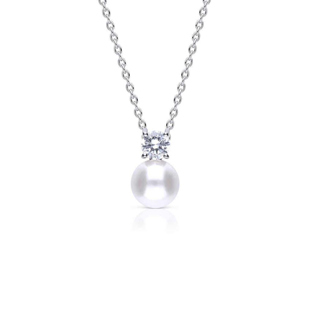 Diamonfire Shell Pearl and Zirconia Solitaire Pendant in Sterling Silver