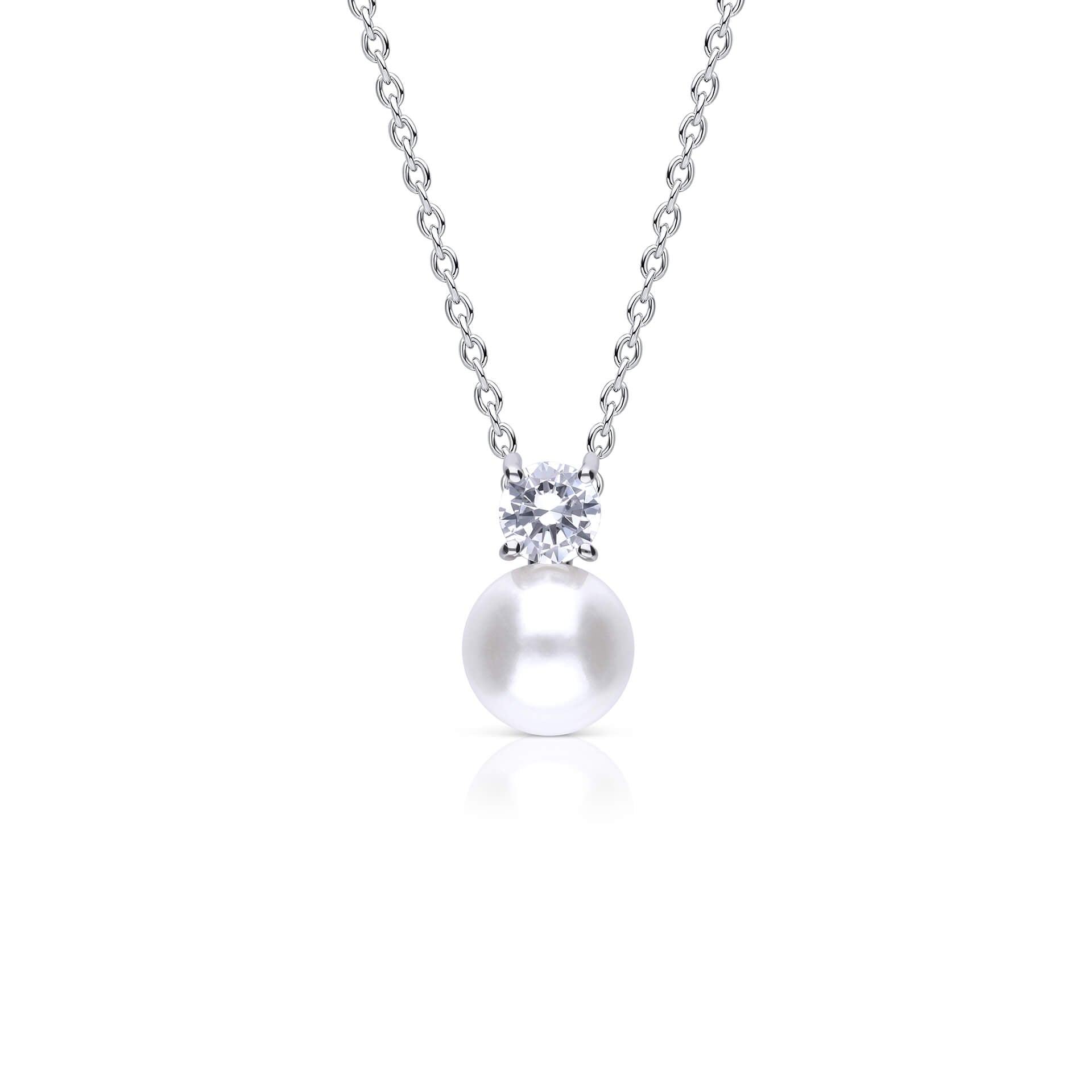 Diamonfire Shell Pearl and Zirconia Solitaire Pendant in Sterling Silver