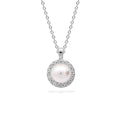 Diamonfire Shell Pearl and Zirconia Halo Pendant in Sterling Silver