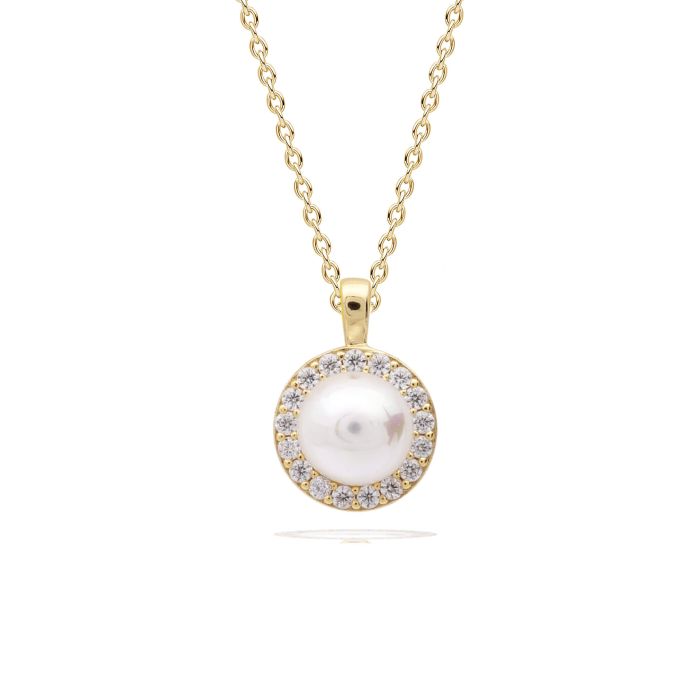 Diamonfire Shell Pearl and Zirconia Halo Pendant in Sterling Silver