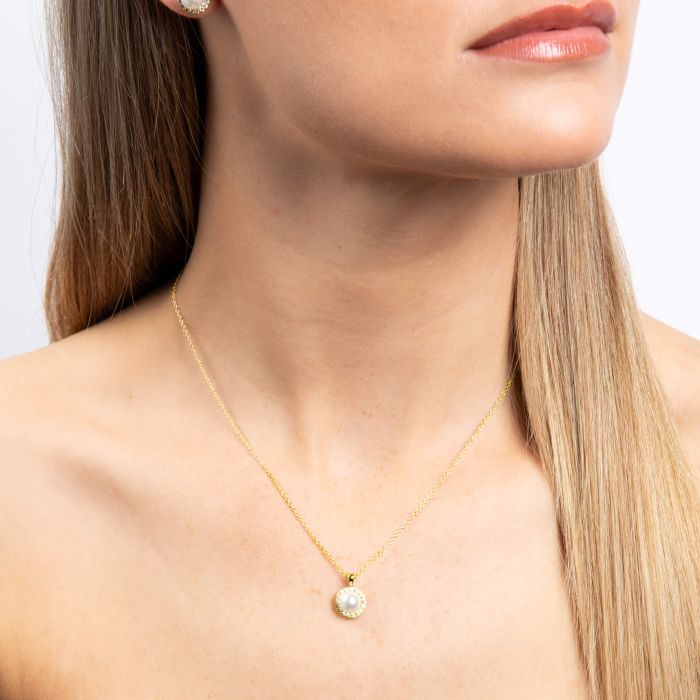 Diamonfire Shell Pearl and Zirconia Halo Pendant in Sterling Silver