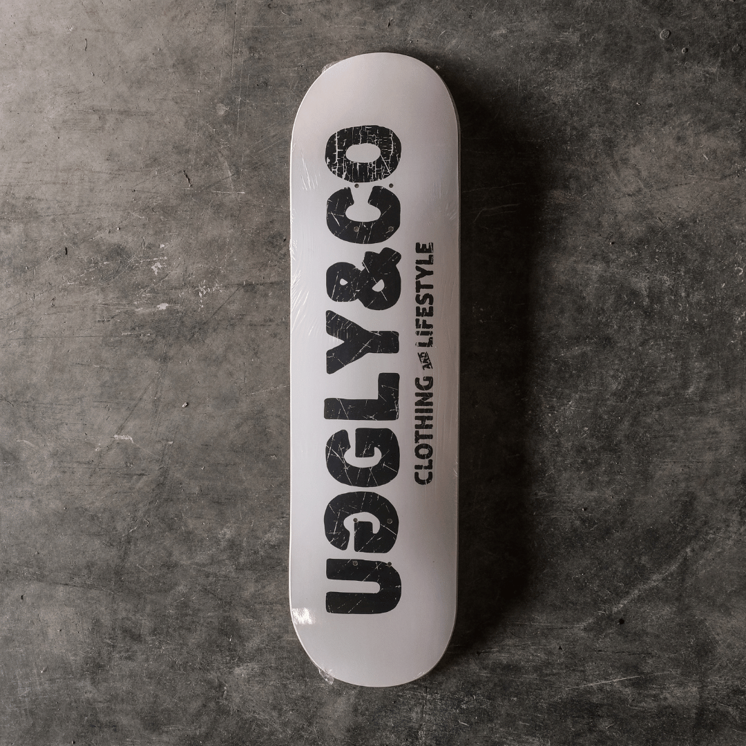 Uggly and Co Classic Maple Wood Skateboard Deck – 8.25" Distressed Art