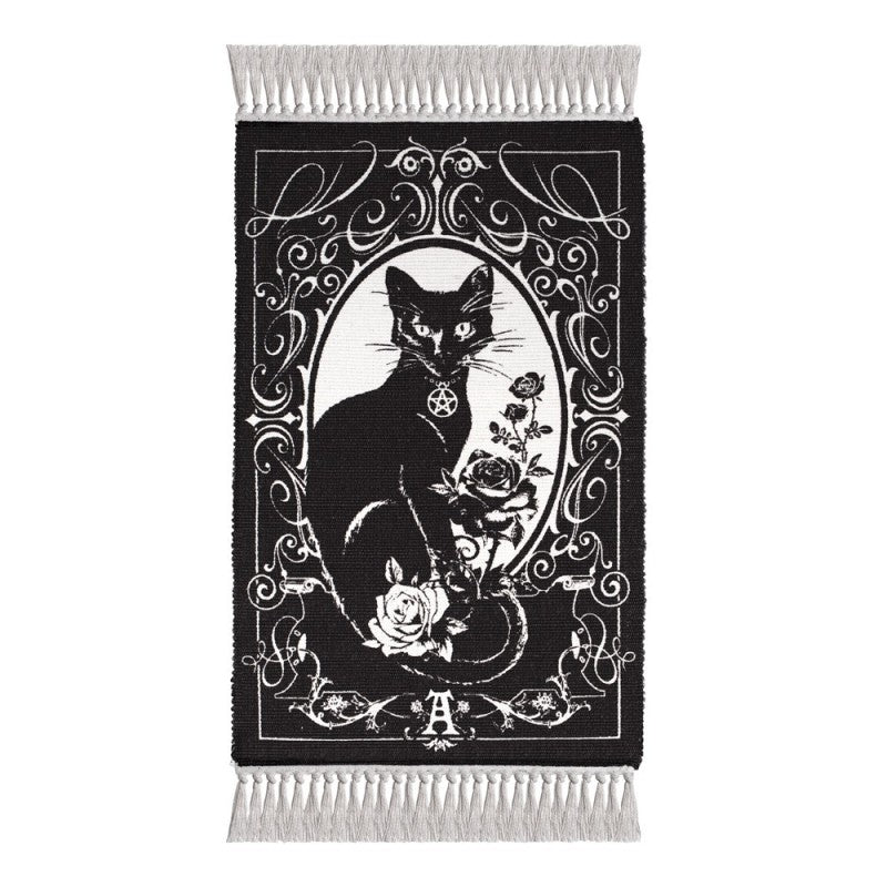 Alchemy Gothic Black Cat Occult Rug – Woven Cotton Gothic Home Decor