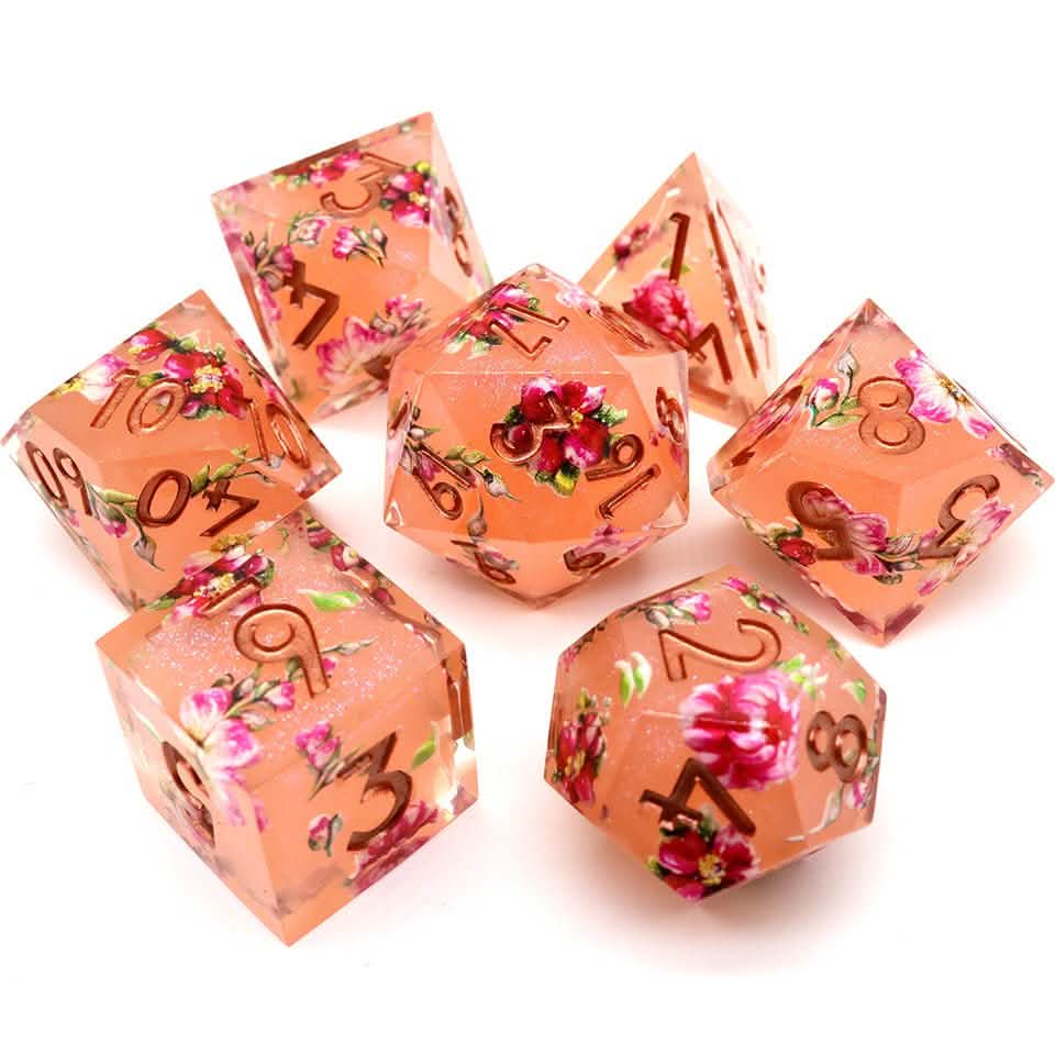 Peach Tea | Sharp Edge Dice | Resin | 7 Piece Set