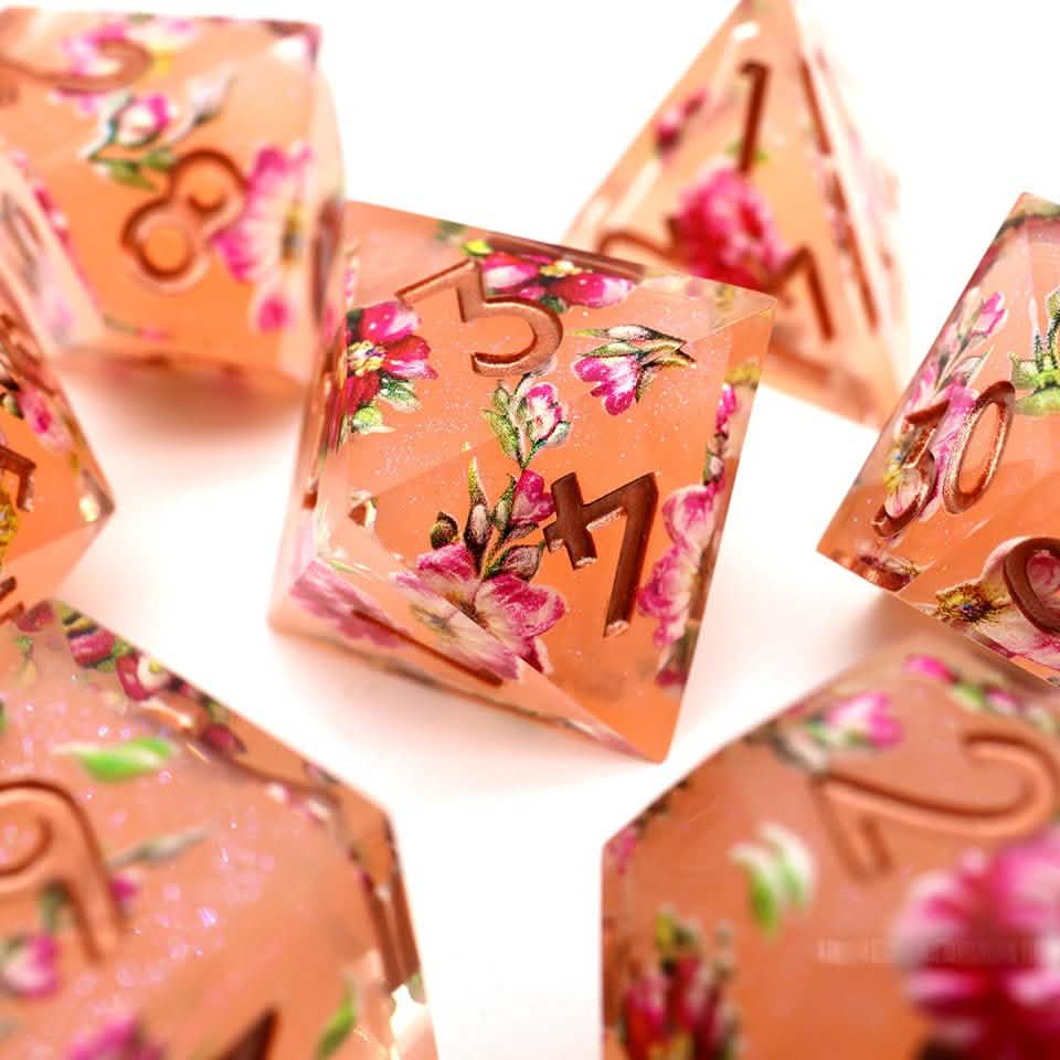 Peach Tea | Sharp Edge Dice | Resin | 7 Piece Set