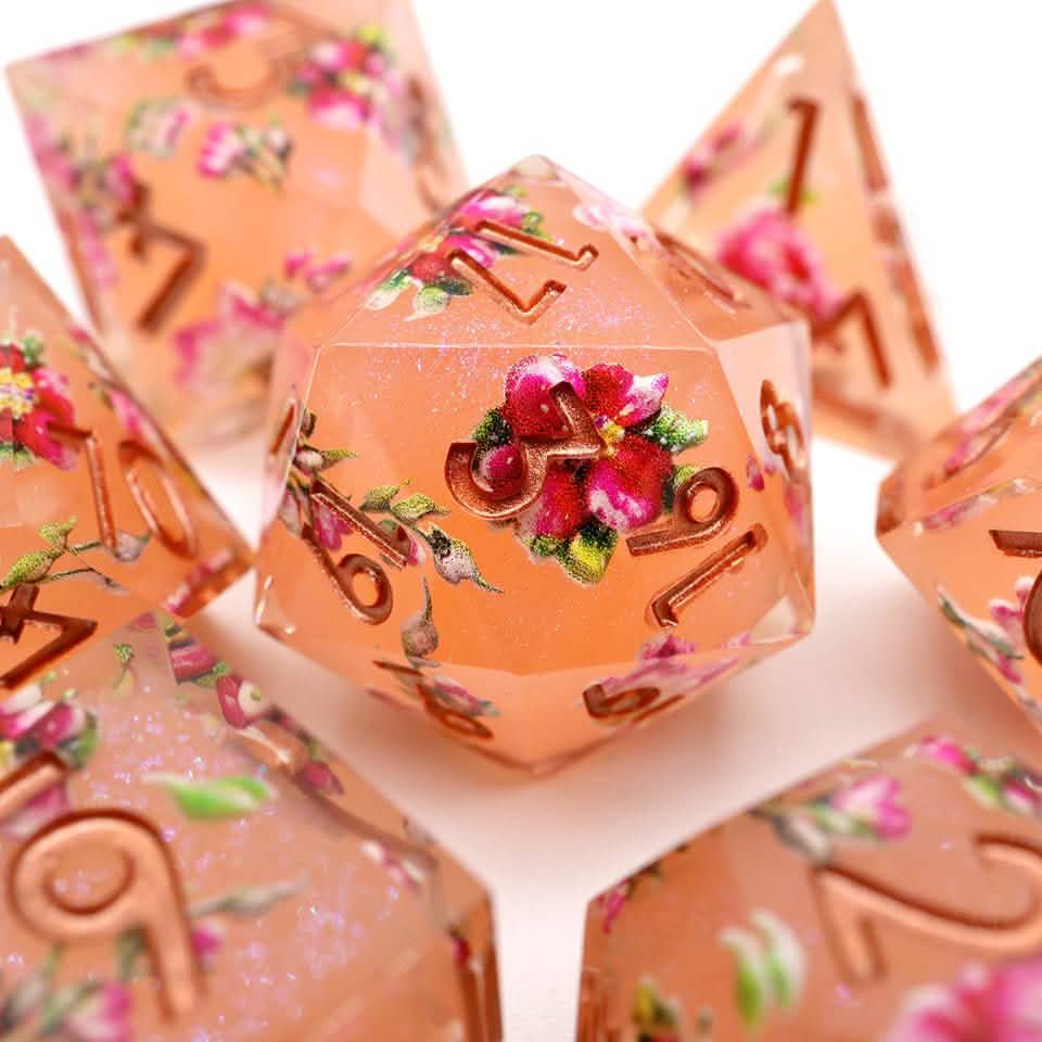 Peach Tea | Sharp Edge Dice | Resin | 7 Piece Set
