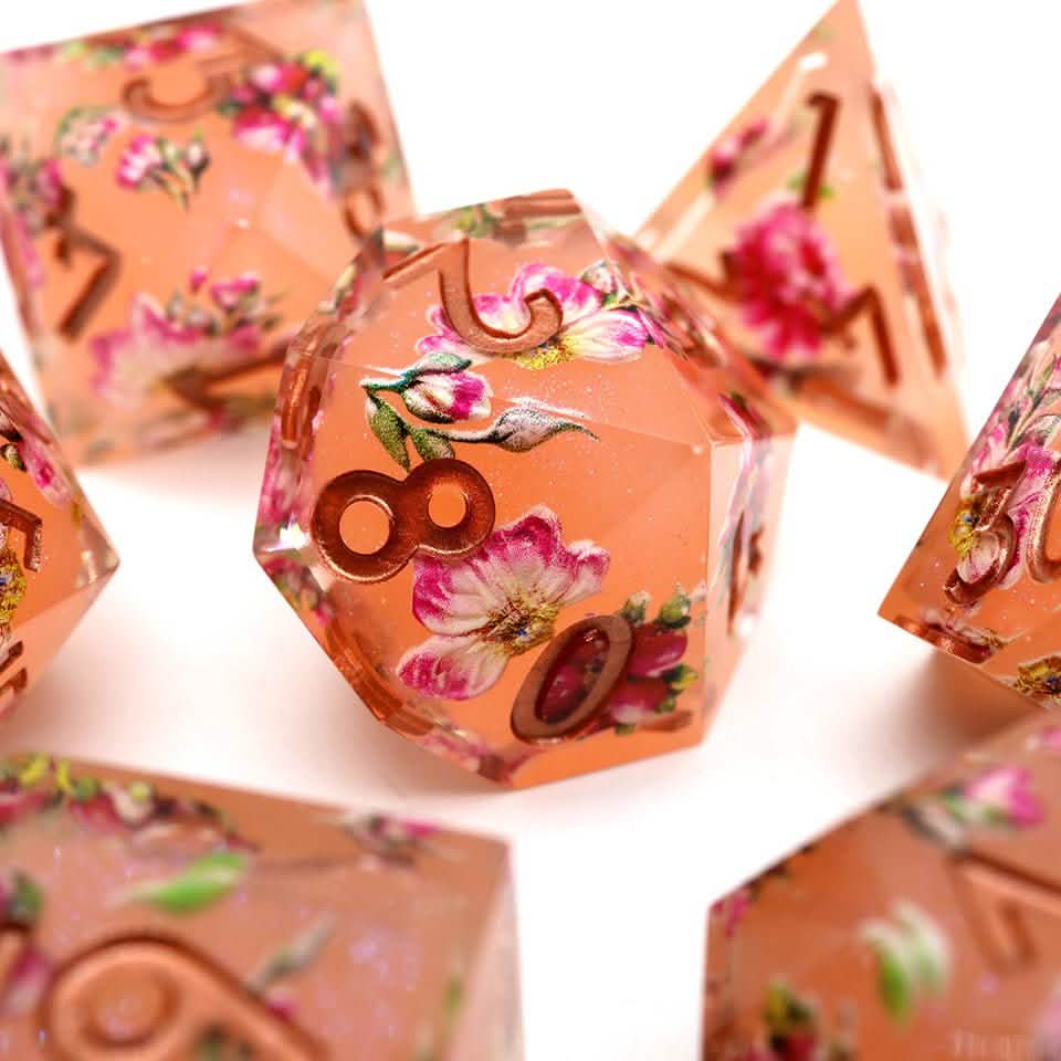 Peach Tea | Sharp Edge Dice | Resin | 7 Piece Set