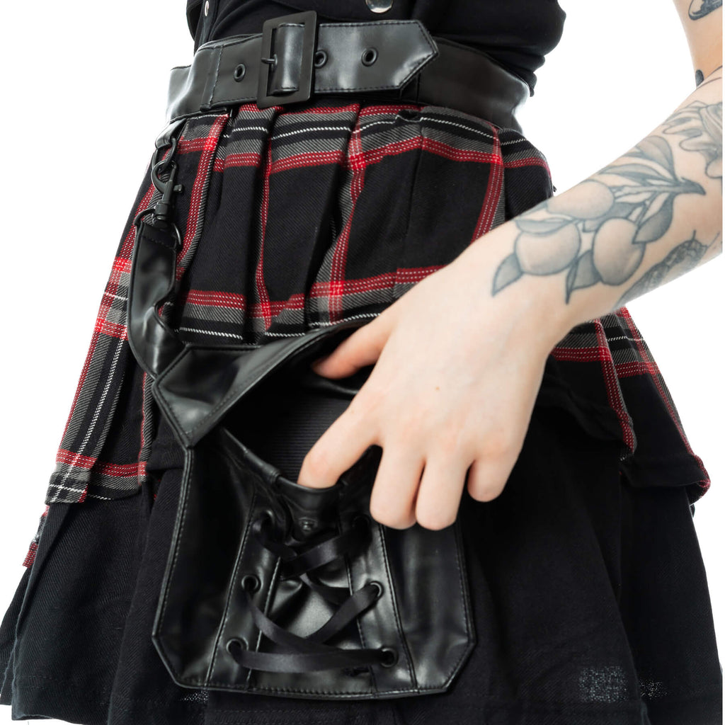 Poizen Industries Phantom Highlander Skirt – Black Tartan Gothic Mini