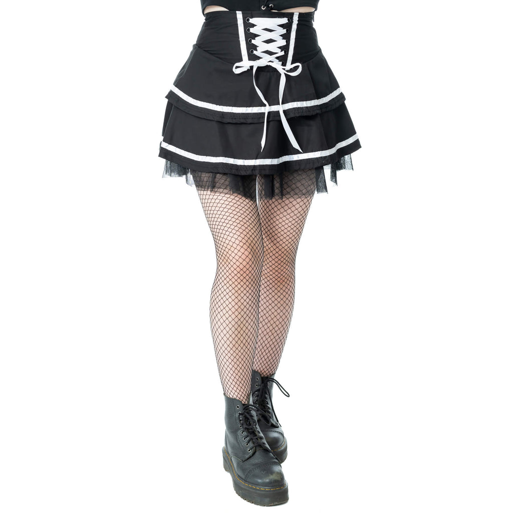 Poizen Industries Phantom Waltz Gothic Skirt – Black/White Mesh