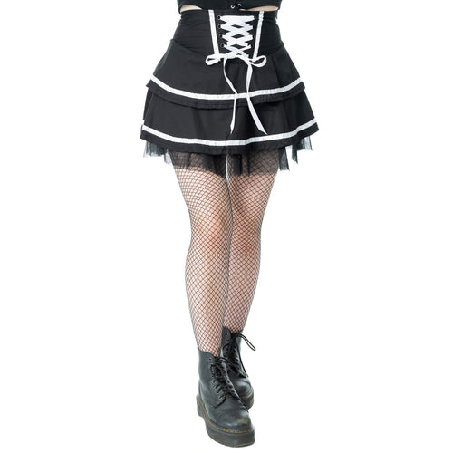 Poizen Industries Phantom Waltz Gothic Skirt – Black/White Mesh