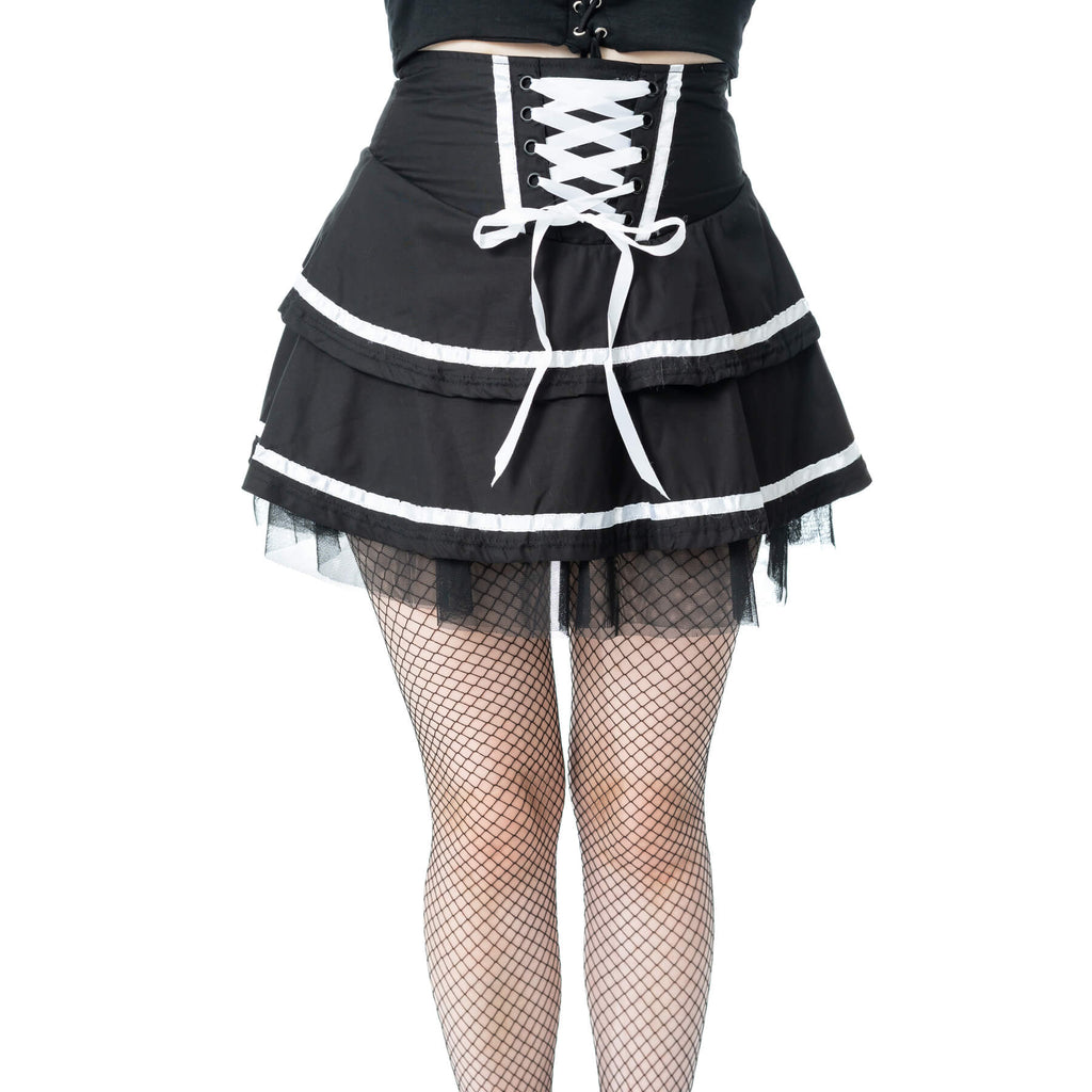 Poizen Industries Phantom Waltz Gothic Skirt – Black/White Mesh