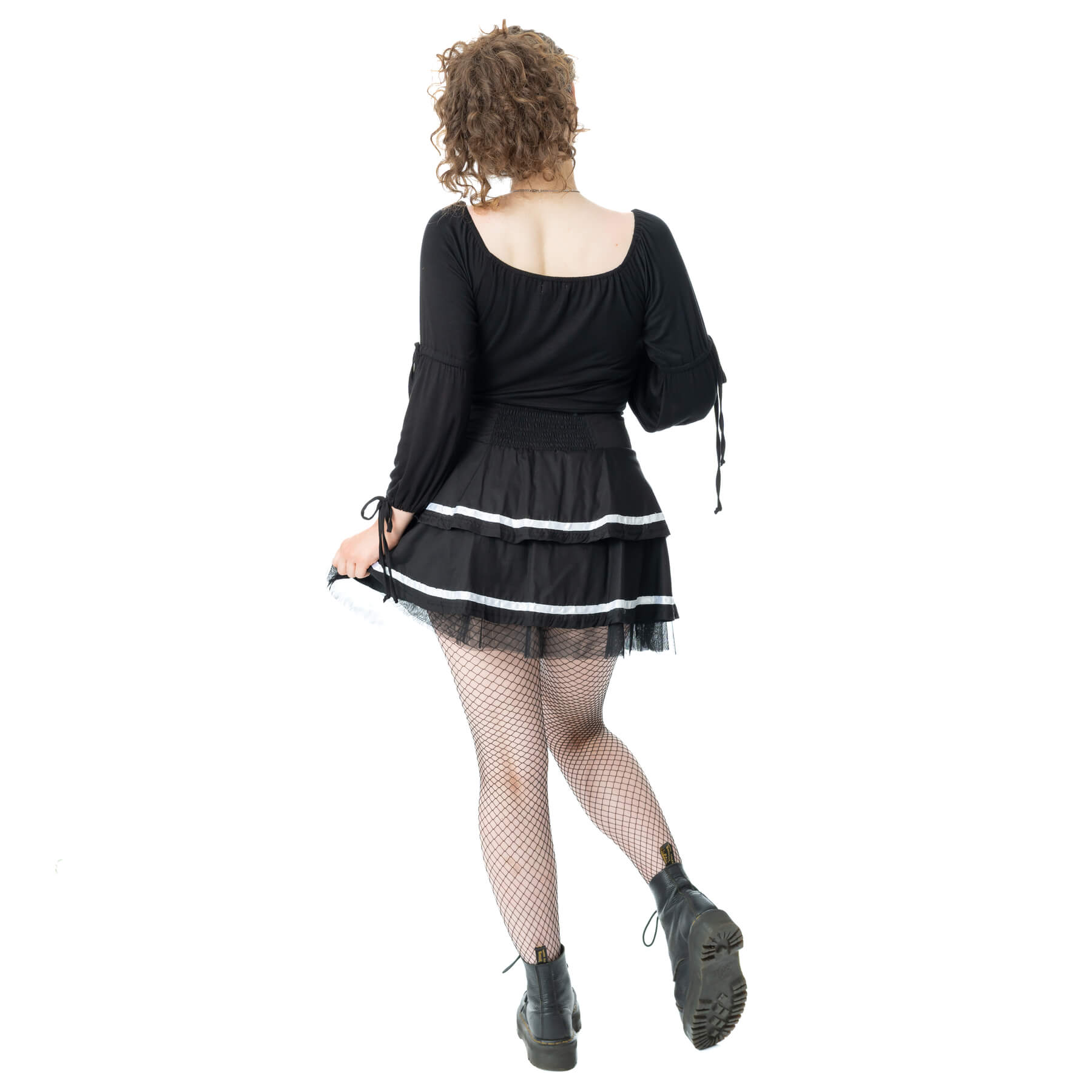 Poizen Industries Phantom Waltz Gothic Skirt – Black/White Mesh