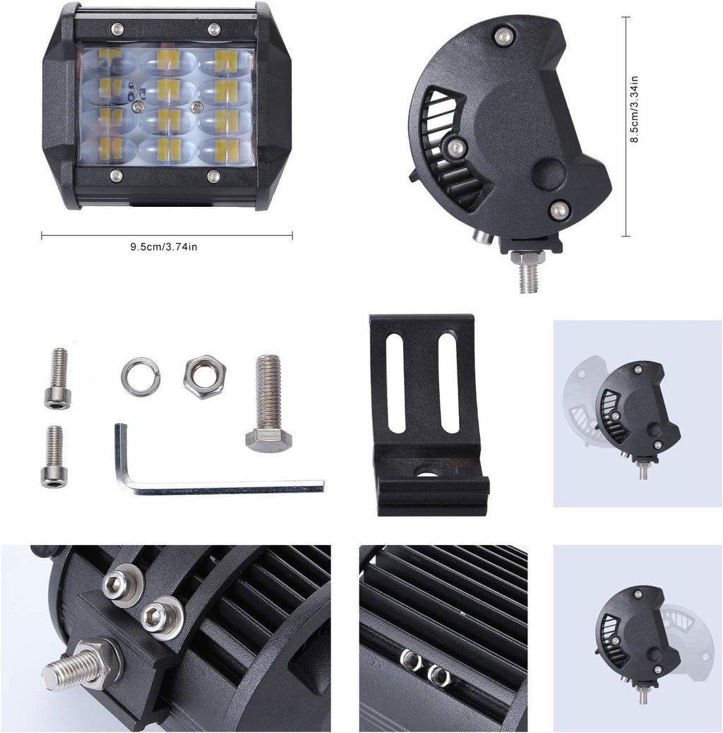 YUGUANG 4 Inch LED Work Light Bar | 72W 7200LM Spot Fog Lights Pair