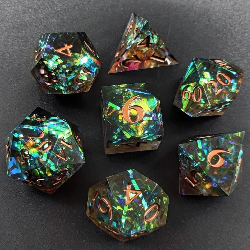 Phoenix Glint | Sharp Edge Dice | Resin | 7 Piece Set